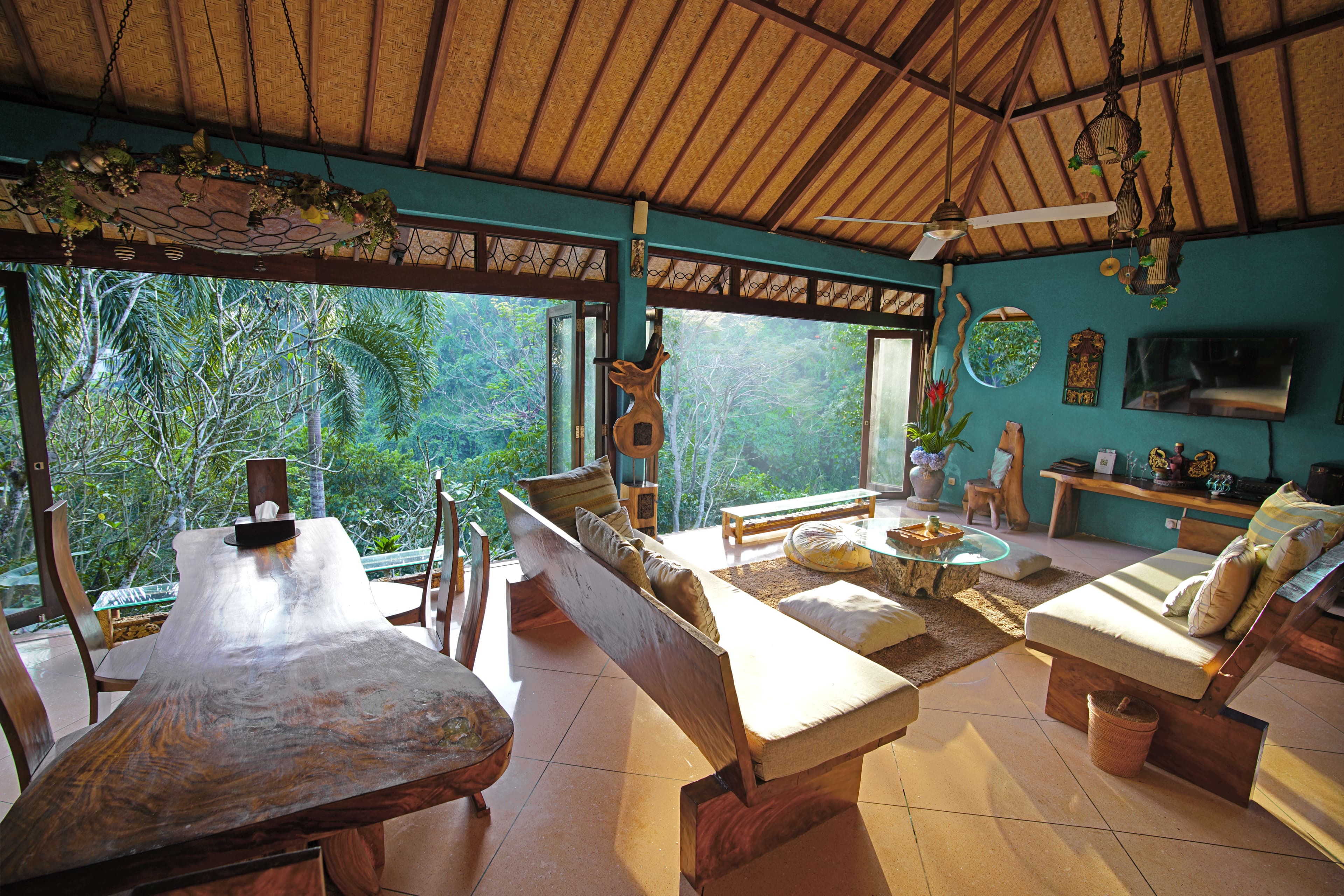 Spacious villa interior with a view